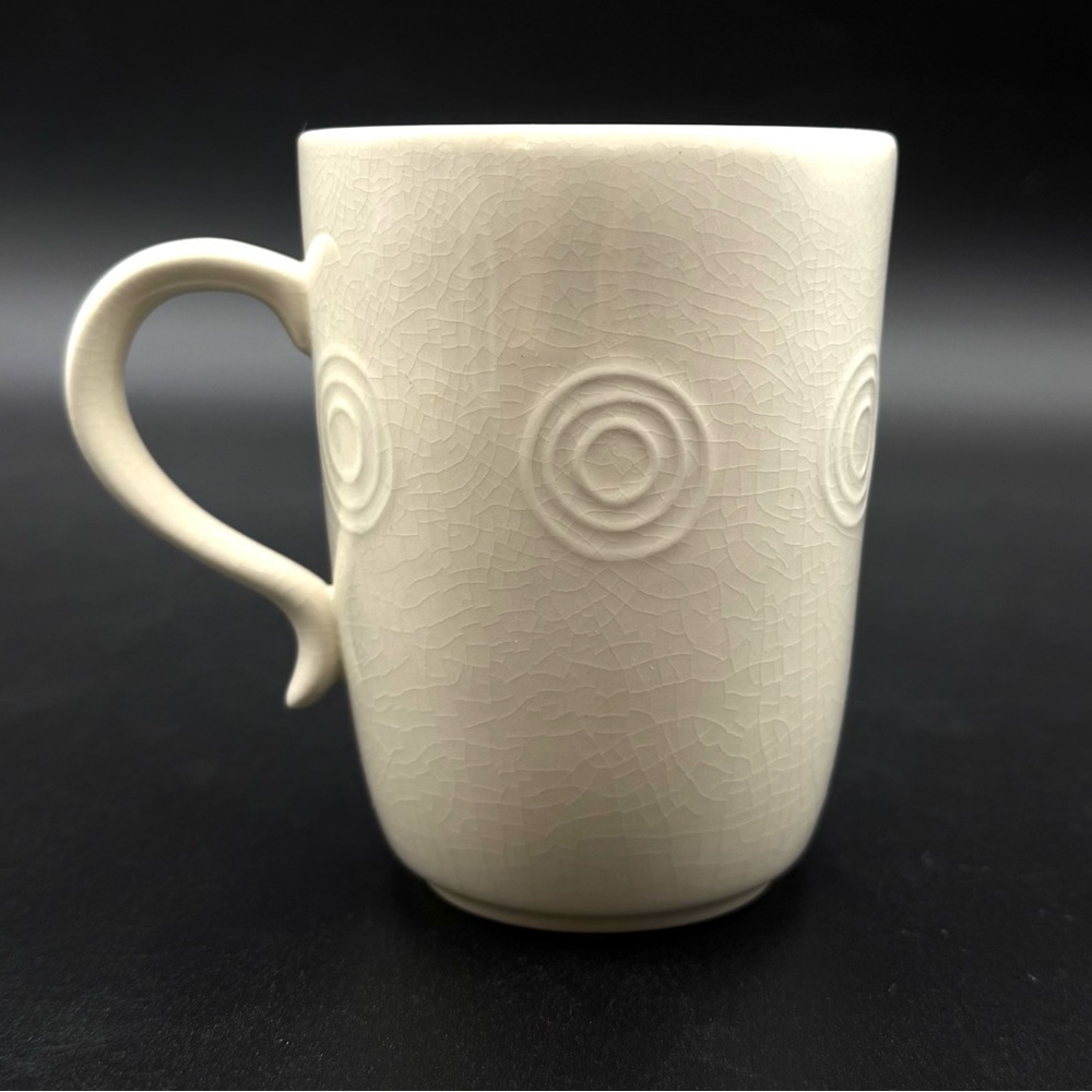Hausen Ware Boho Mug Off White Cream with Embossed Concentric Circles 12 oz Cup